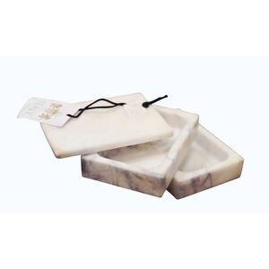 At Home Genuine Alabaster 2-Tier Trinket Marble Keepsake Trinket Box